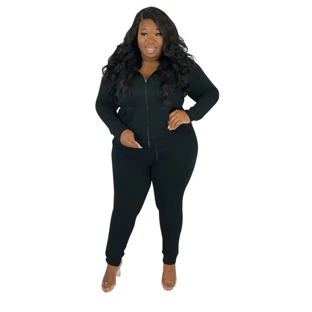 Plus Size Long Sleeve Casual Jogger Set