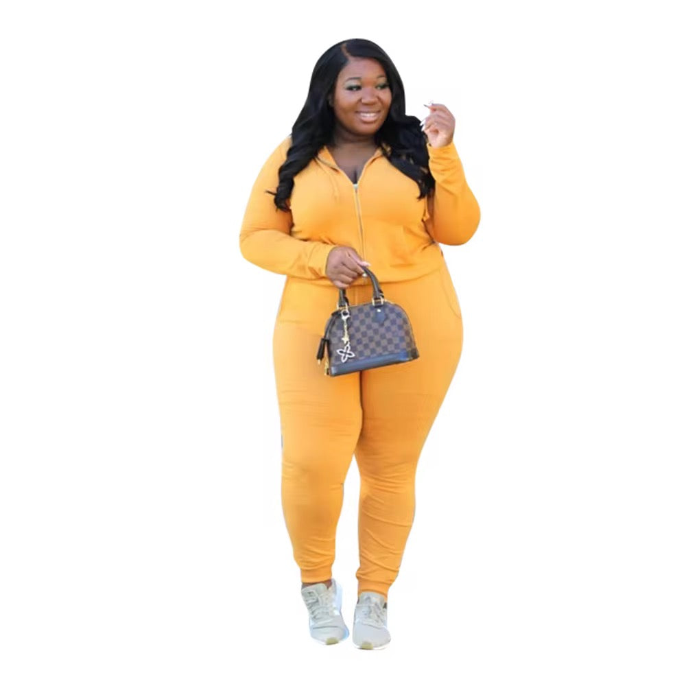 Plus Size Long Sleeve Casual Jogger Set