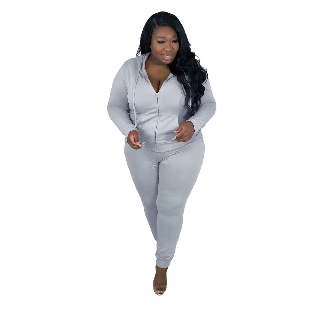 Plus Size Long Sleeve Casual Jogger Set