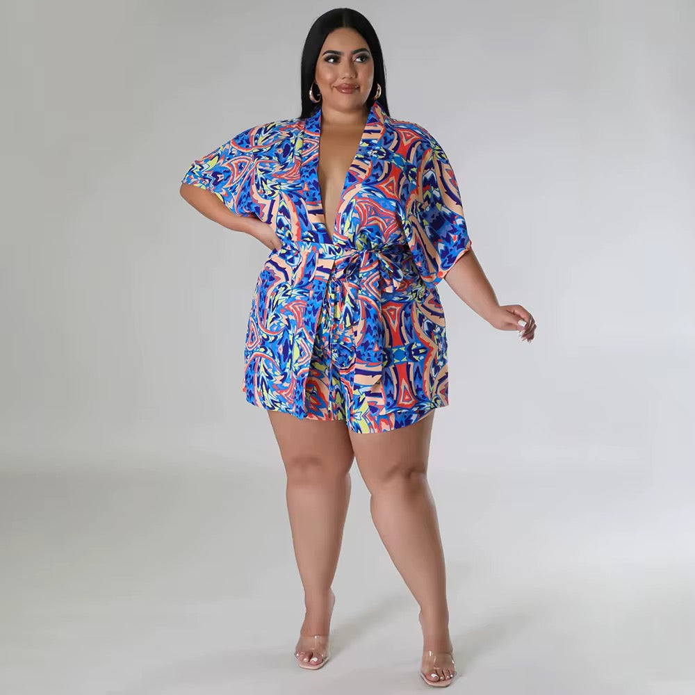 Plus Size Summer Two Piece Short Set