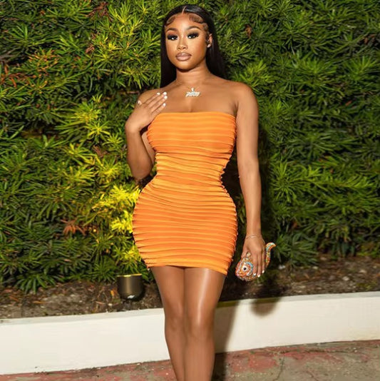 Orange Mesh Mini Dress