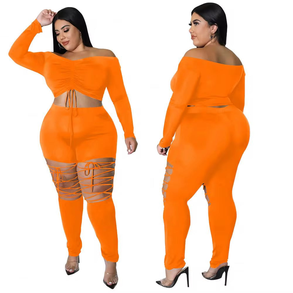 Plus Size Two Piece Laceup Set