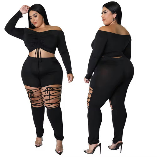 Plus Size Two Piece Laceup Set